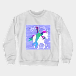 Mermaid on Unicorn with Sparkling Waves Violet Crewneck Sweatshirt